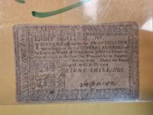 ** COLONIAL NOTE! 1777 Eight Shillings note