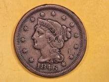 1846 Braided hair Large Cent in Extra Fine - details