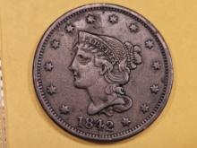 Nice 1842 Braided Hair Large Cent in Extra Fine