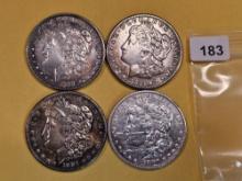 Four Mixed Silver Morgan Dollars