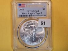 PCGS 2021 American Silver Eagle in Mint State 69