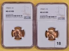 Two GEM! NGC 1954-S Wheat cents