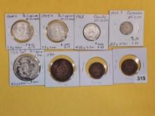 Eight mixed World Coins
