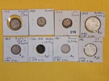 Eight nicer mixed World Coins