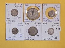 Six silver World coins