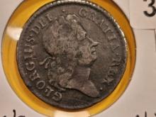 COLONIAL! 1723 Woods Hibernia Farthing in Very Fine