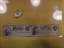 Two Uncut Five Cent bank note sheets