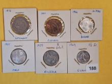 Six mixed world coins