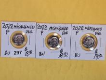 ERRORS! Three Brilliant Uncirculated 2022 Roosevelt Dimes