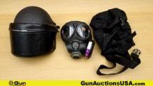 Gas Mask, Riot Helmet, Etc. . Very Good. 1- Gas Mask, 1- Tactical Thigh Bag, and 1- Riot Helmet with