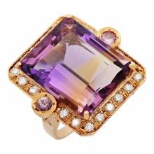 14k Rose Gold 25.80ct Amethyst 0.30ct Pink Sapphire 0.98ct Diamond Ring