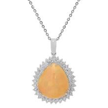 14k White Gold 14.65ct Opal 2.31ct Diamond Pendant