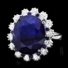 14K White Gold 11.77ct Sapphire and 1.40ct Diamond Ring