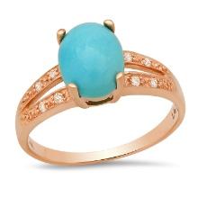 14K Rose Gold Setting with 2.2ct Turquoise and 0.08ct Diamond LALI Designor Ladies Ring