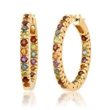 14K Yellow Gold Setting with 3.0ct Multi-Stone Hoop Earrings