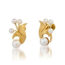 14K Yellow Gold Setting with White Pearl Clip Back Earrings