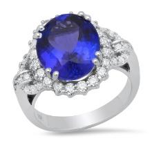 14K White Gold Setting with 6.53ct Tanzanite and 1.01ct Diamond Ladies Ring