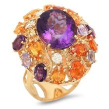 14K Yellow Gold 8.64ct Amethyst 7.42ct Sapphire and 0.47ct Diamond Ring