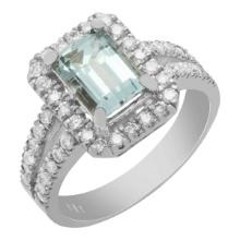 14k White Gold 1.62ct Aquamarine 0.78ct Diamond Ring