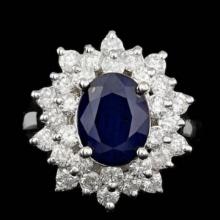 14K White Gold 3.43ct Sapphire and 1.77ct Diamond Ring