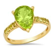 14K Yellow Gold Setting with 3.04ct Green Peridot Ladies Ring