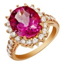 14k Rose Gold 5.96ct Pink Topaz 1.10ct Diamond Ring