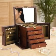 Wooden Jewelry Box, 5 Layer, Wood - with Combo Lock, Drawers and Mirror