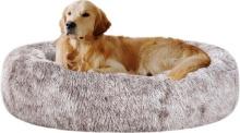 Oval Calming Donut Cuddler Dog Bed, Shag Faux Fur, (Light Brown Mix)