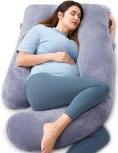 Pregnancy Pillow for Sleeping, U Shaped Full Body Maternity Pillow w/Removable Cover, 57", Grey