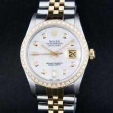 Rolex Mens Two Tone White Dial Diamond Bezel 36MM Datejust Wristwatch