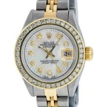 Rolex Ladies Quickset Two Tone Channel Set Diamond Bezel Datejust Wristwatch