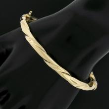 Italian 14K Gold 7" 5.6mm Simple Twisted Polished Hinged Open Bangle Bracelet