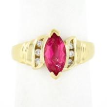 14k Gold 1.00 ctw Marquise Pink Tourmaline w/ Round Diamond Channel Accents Ring