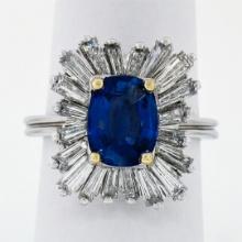 Vintage Platinum 3.43 ctw AGL Cushion Sapphire & Diamond Ballerina Cocktail Ring