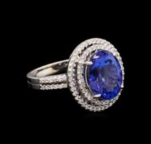 5.02 ctw Tanzanite and Diamond Ring - 14KT White Gold