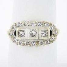 Antique Art Deco 14k Two Tone Gold 0.35 ctw Old Single Cut Pave Diamond Band Rin