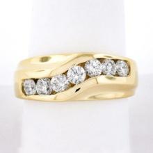 Men's 14K Yellow Gold 1.10 ctw Round Brilliant Channel Set Diamond Wavy Band Rin