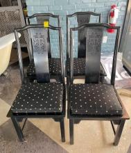 QTY. 4 - SET OF BLACK WOOD CHAIRS WITH FABRIC CUSHION, X $