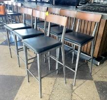 QTY. 7 - BAR STOOLS, WOOD AND LEATHER X $