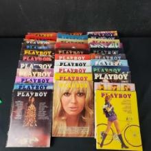 Box of approx 30 vintage Playboy adult magazines 1960-70s