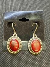 Pair Of Navajo Sterling Silver Earrings With Beautiful Red Stone 9.76 Grams