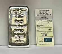 SAM 10oz .999 Silver Bar with Certificate