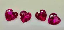4 Red Ruby Heart Cut Gemstones, a beautiful collection 3.7ct