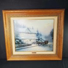 Framed artwork print oil/canvas titled Victorian Christmas 6 signed Thomas Kinkade with COA on back