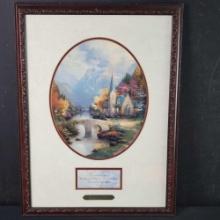 Framed artwork print titled Mountain Chapel signed Thomas Kinkade with COA on back