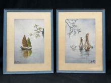 Vintage Framed Art Of Boats Vietnamese by BE KY