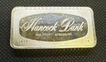 2.3 Oz Sterling Silver Hancock Bank Bullion Bar