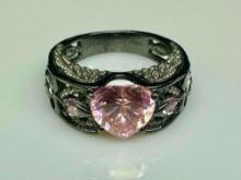 Vancaro s925 Sterling Silver Angel Wings Heart Pink Tourmaline Ring Sz.7