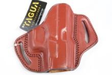 One Tagua brown leather right handed belt holster for Glock 26, 27, 33. In package.