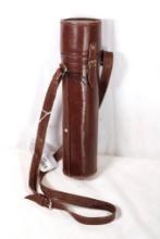 Leather carry case with strap, 11 1/2" long X 3" diameter